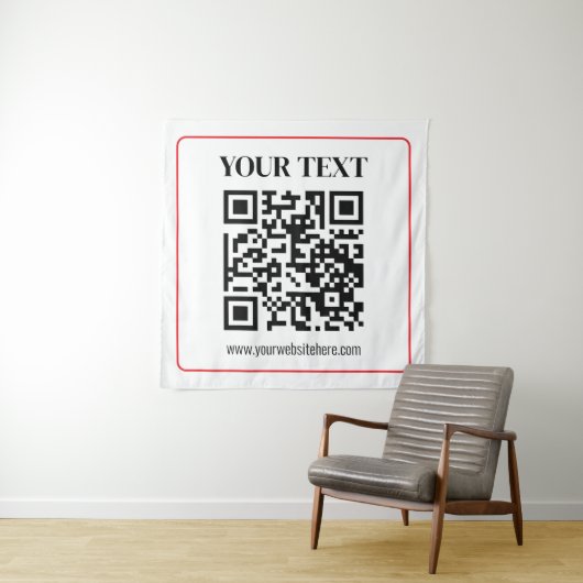 Tenture Code QR simple noir et blanc avec bordure rouge (En situation)