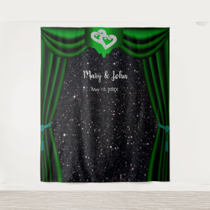 Tenture Cœur de diamants à paillettes noires Rideau vert