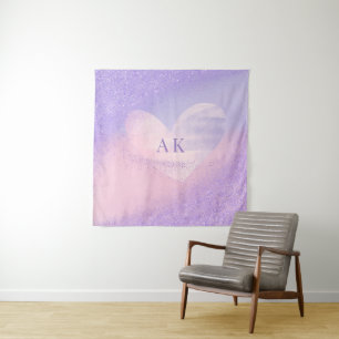 Tenture Cœur dégradé violet rose monogrammé 