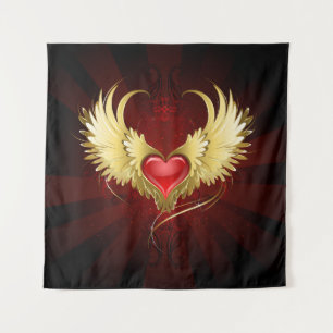 Tenture Coeur rouge avec ailes d'or
