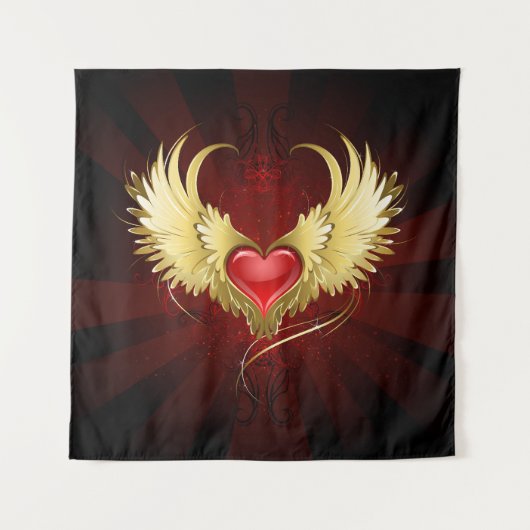 Tenture Coeur rouge avec ailes d'or (Devant)