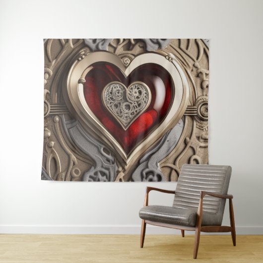 Tenture Coeur Steampunk - Amour mécanique complexe (En situation (horizontale))