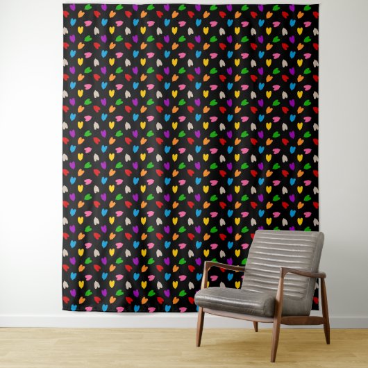 Tenture Cœurs Amour Colorés Motif Design Noir (En situation)