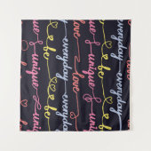 Tenture Coeurs de filles, mots motif sans couture. (Devant (Horizontal))