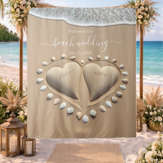 Tenture Cœurs de Sable Mariage sur la Plage
