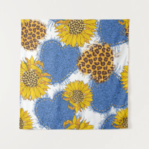 Tenture Coeurs Denim en tissu avec bords déchirés et le