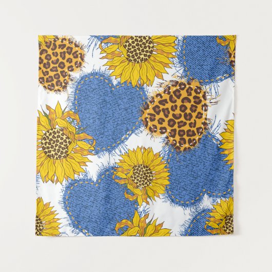 Tenture Coeurs Denim en tissu avec bords déchirés et le (Devant)