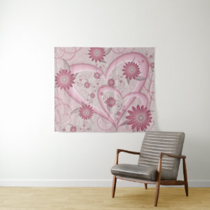 Tenture Cœurs et fleurs abstraits roses Amour Art fractal