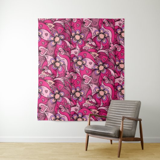 Tenture Coeurs et fleurs roses mignons motif (En situation)