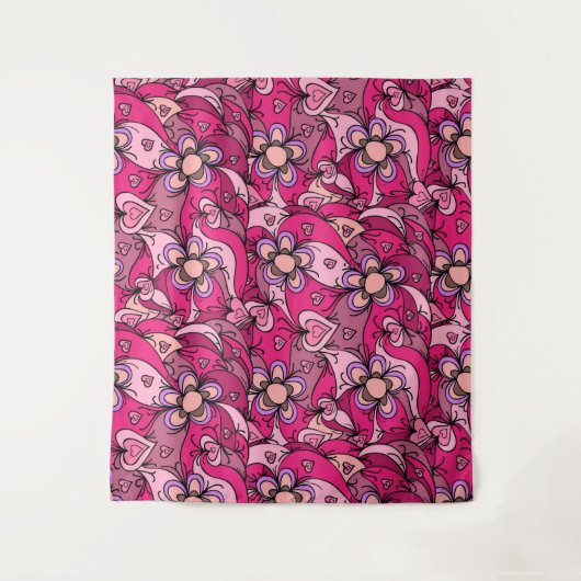 Tenture Coeurs et fleurs roses mignons motif (Devant)