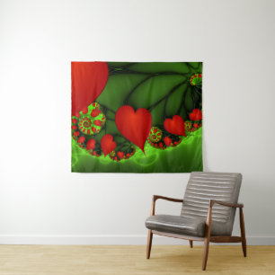 Tenture Coeurs rouges Lime vert Moderne Art Abstrait fract
