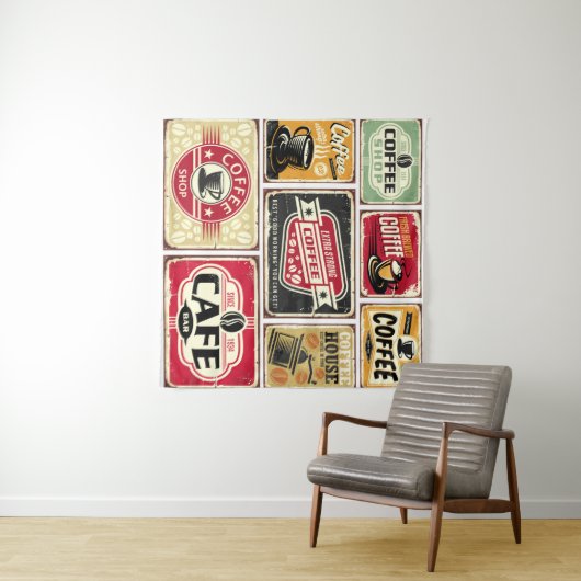 Tenture Coffee signes et collection étiquette. Retro et vi (En situation (horizontale))