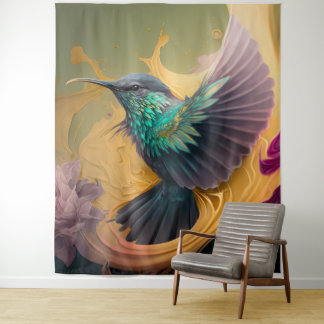 Tenture Colibri en vol Art Abstrait Oiseau sauvage