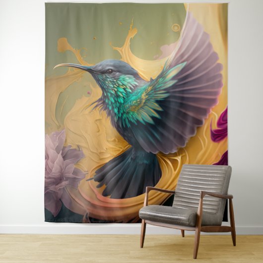 Tenture Colibri en vol Art Abstrait Oiseau sauvage (En situation)