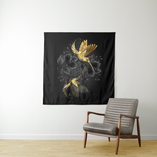 Tenture Colibri noir et or (En situation (horizontale))