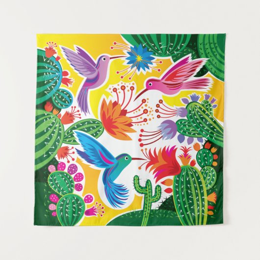 Tenture Colibris et cactus en fleurs (Devant)