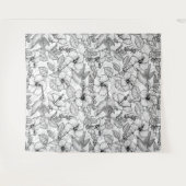 Tenture Colibris et fleurs d'hibiscus b&w (Devant (Horizontal))