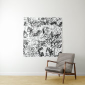 Tenture Collage Abstrait de graffiti noir et blanc (En situation)