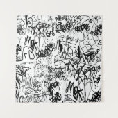 Tenture Collage Abstrait de graffiti noir et blanc (Devant)