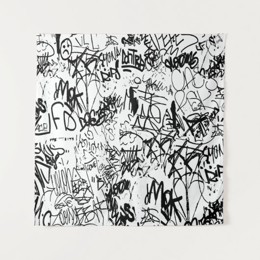 Tenture Collage Abstrait de graffiti noir et blanc (Devant)