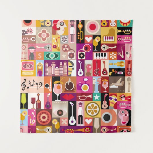 Tenture Collage d'art, illustration vintage musicale. Patc (Devant)