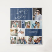 Tenture Collage de 10 Photos Personnalisé Bleu Tout Âge (Devant)