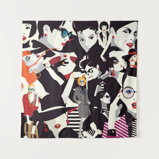 Tenture Collage de filles à la mode : pop art (Devant)