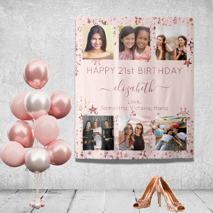 Tenture Collage de photos d'anniversaire rose doré meilleu