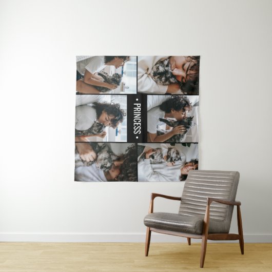 Tenture Collage de photos de chat Monogrammé (En situation (horizontale))