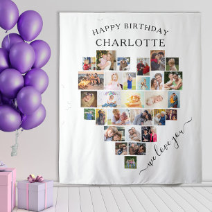 Tenture Collage de photos de cœur Joyeux Anniversaire pers