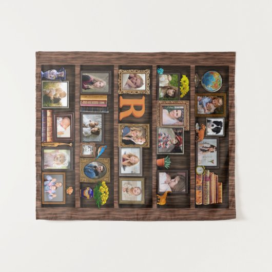 Tenture Collage de photos de famille Bibliothèque antique (Devant (Horizontal))