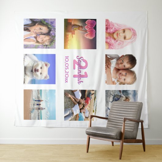 Tenture Collage de photos de fête d'anniversaire blanc ros (En situation (horizontale))