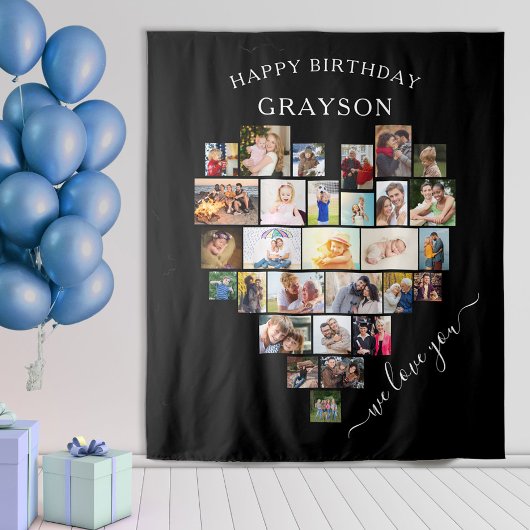 Tenture Collage de photos du coeur Joyeux anniversaire Per