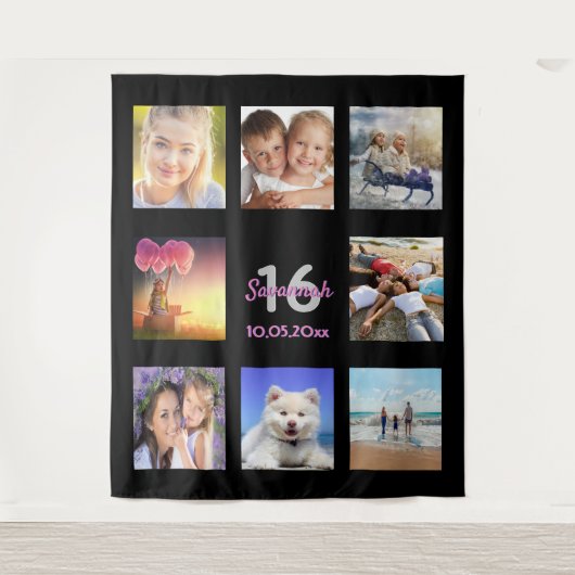 Tenture collage de photos noir rose pour 16 ans (Devant)