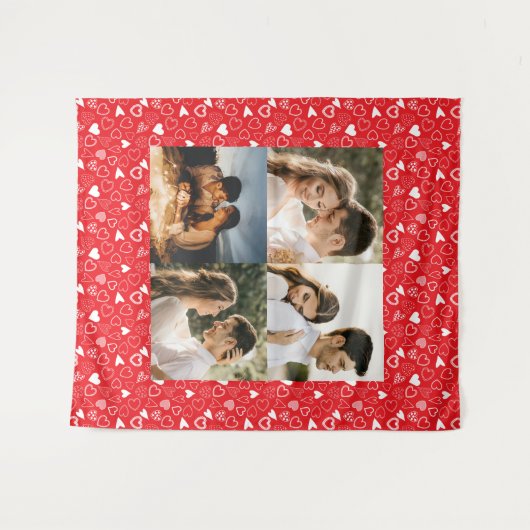 Tenture Collage de photos personnalisé motif coeurs rouges (Devant (Horizontal))