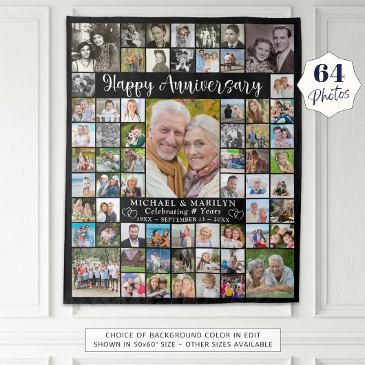 Tenture Collage photo 64 ans Anniversaire Votre couleur