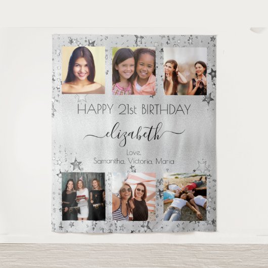 Tenture Collage photo argenté pour anniversaire meilleures (Devant)