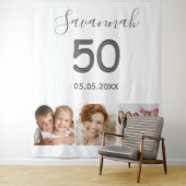 Tenture Collage photo blanc pour fête d'anniversaire nom b (En situation)