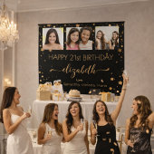 Tenture Collage photo d'anniversaire noir or meilleurs ami