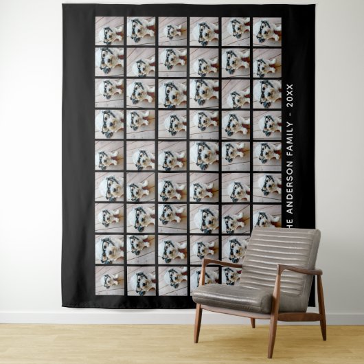 Tenture Collage photo de 54 Carrés avec texte simple (En situation)