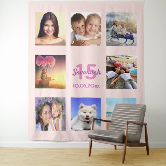 Tenture Collage photo de Quinceanera en or rose (En situation)