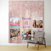 Tenture Collage photo doré rose pailleté d'amitié (En situation)