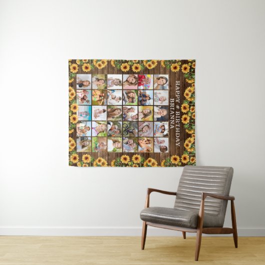 Tenture Collage photo en bois rustique tournesol 30 ans An (En situation (horizontale))