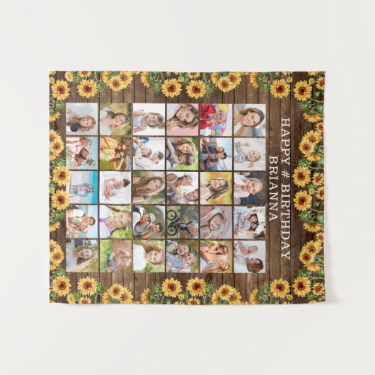 Tenture Collage photo en bois rustique tournesol 30 ans An (Devant (Horizontal))