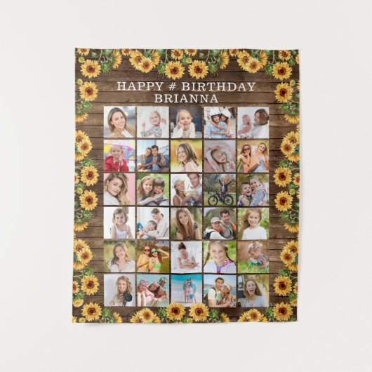 Tenture Collage photo en bois rustique tournesol 30 ans An (Devant)