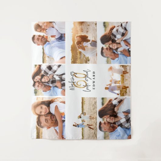 Tenture Collage photo moderne noir et or pour 60e annivers (Devant)