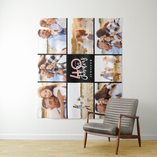 Tenture Collage photo moderne pour 40e anniversaire noir e (En situation)
