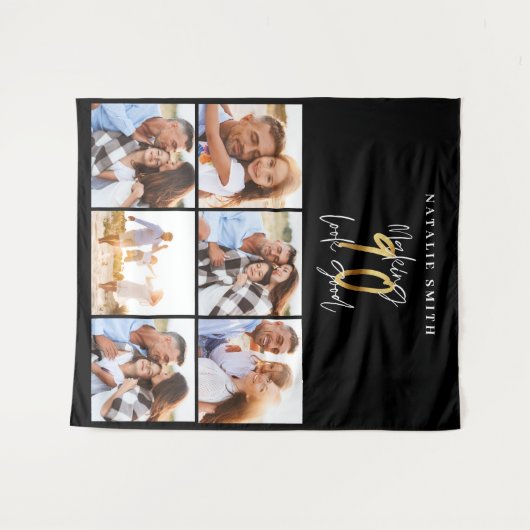 Tenture Collage photo noir et or 90e anniversaire moderne (Devant (Horizontal))