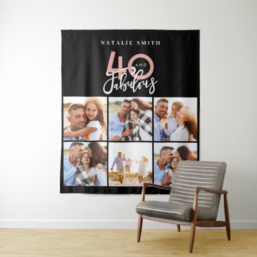 Tenture Collage photo noir et rose 40 ans et fabuleuse (En situation)