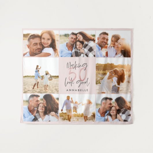 Tenture collage photo pailleté rose girly pour 50e anniver (Devant (Horizontal))